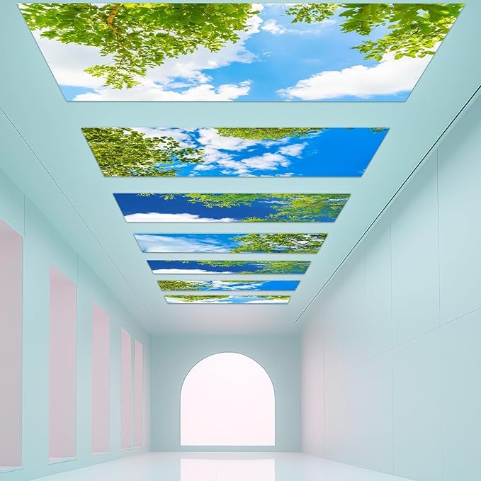 4 Pcs Fluorescent Light Covers with 40 Magnets Decorative for Classroom Ceiling Light 4 x 2 Feet Magnetic Light Covers Filter Easy Install for Office Hospitals & Home Drop Ceiling Supplies(Cloud Sky )
