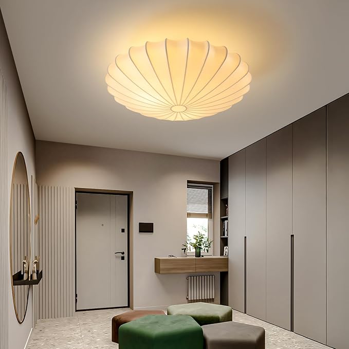 ziidoo 3-Light Semi Flush Mount Ceiling Light,23.6in White Imitation Silk Wabi Sabi Round Lantern 3000K Modern Close to Ceiling Light fixtures for Bedroom Living Room Entryway Hallway