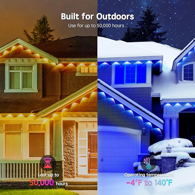 100FT Permanent Outdoor RGB Lights,IP67 Waterproof Smart LED Eaves Lights with App/Remote Control,for Christmas and All Holiday Decor,Daily and Accent Lighting,House Roof and Garden Lighting