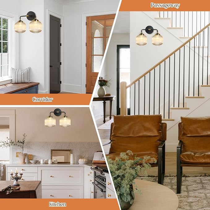 Bathroom Lights fixtures Vanity Light for Bath Wall Sconce Industrial Modern Glass Vanity Lights 2 Lights Amber Light Fixture Farmhouse Wall Mount Lamp Mid Century Vintage Wall Lamp