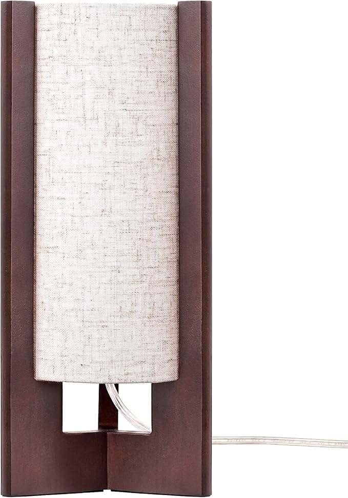 EDISHINE Wood Table Lamp, 13.5" Small Bedside Lamp, Beige Linen Shade, Rose Wood Cylinder Nightstand Lamp for Bedroom Living Room, On-Off Line Switch, E26 Base (Bulb Not Included)