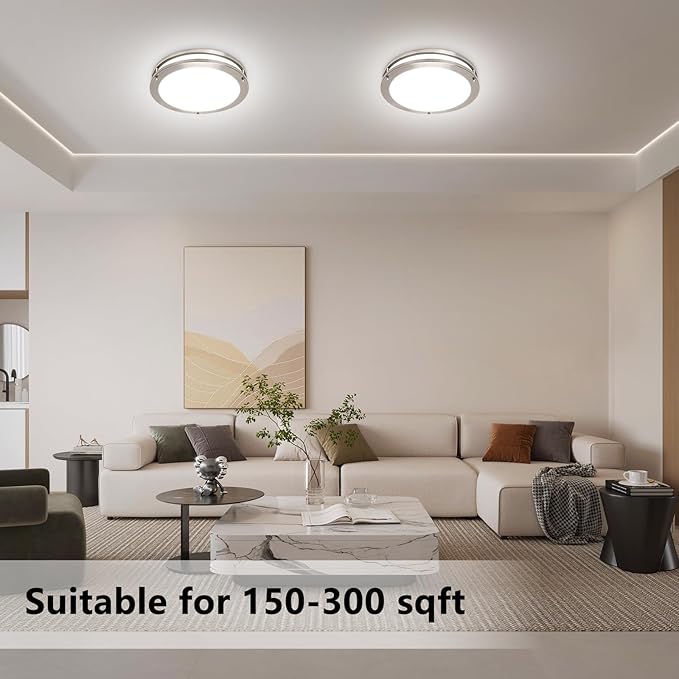 OOWOLF 4-Pack 13” LED Flush Mount Ceiling Light, 5CCT Adjustable (3000K–6000K), Dimmable Low Profile Ceiling Light Fixture, Brushed Nickel, 36W Energy Saving, ETL Listed