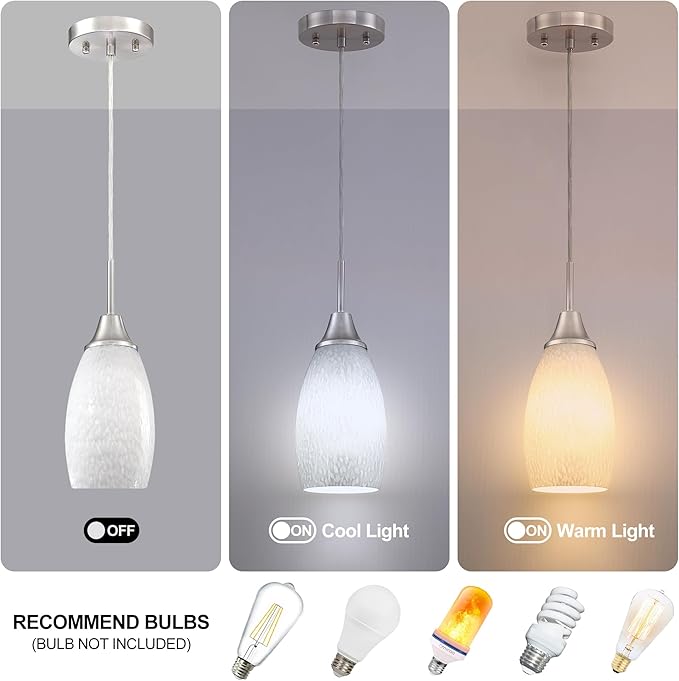 Viinew Mini Glass Pendant Light 4.72" with Handblown Milk White Marble Art Glass Hanging Light 3-Pack Oval Ceiling Hanging Light Fixture for Dining Room Kitchen Island Cafe Foyer Hallway
