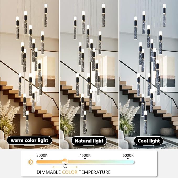 Pendant Light Fixtures, 20-Light Pendant Lights Kitchen Island,Modern Led Pendant Light Kitchen Island Lighting Dimmable with Remote,3000K-6500K Black and Gold Modern Chandelier