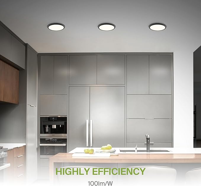 ASD LED 12" Round Flush Mount Ceiling Light Fixture, Low Profile Surface Lighting | 5CCT, Dimmable, Ultra-Thin, ETL Listed | 24W 2000LM 2700-6000K 100-277V | Kitchen, Bedroom, Hallway Lamp | Black