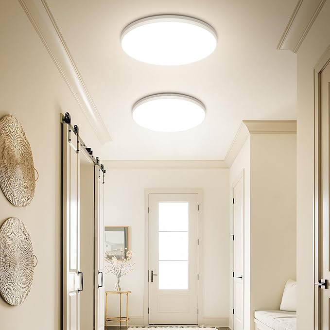 SunRider LED Flush Mount Ceiling Light Fixture with Night Light, 4000K Neutral White, 12 Inch 24W 2400LM Round Dimmable Flat Ceiling Lamp for Bathroom