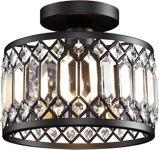 Semi Flush Mount Ceiling Light,Industrial Semi Flush Mount Ceiling Light,Industrial Black Light Fixtures Ceiling Mount, Chandelier Kitchen Lighting Black Flush Mount Light,Vintage Light Fixture