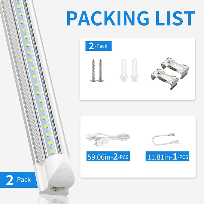 CNSUNWAY LED Shop Light 3FT, 30W 6500K Cool White, T8 LED Tube Lights, 4000LM V-Shape Ceiling Shop Lights, Linkable Under Counter Light for Kitchen, Garage, Workbench, Basement, ETL Listed (2 Pack)