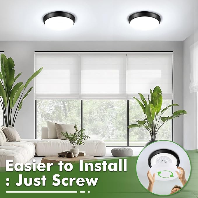13 Inch Dimmable Flush Mount LED Ceiling Light Fixture 4000LM, 2700K/3000K/4000K/5000K/6500K Adjustable Black Ceiling Lights, 2 Packs 36W Modern Ceiling Lamps for Bedroom Bathroom Kitchen Hallway