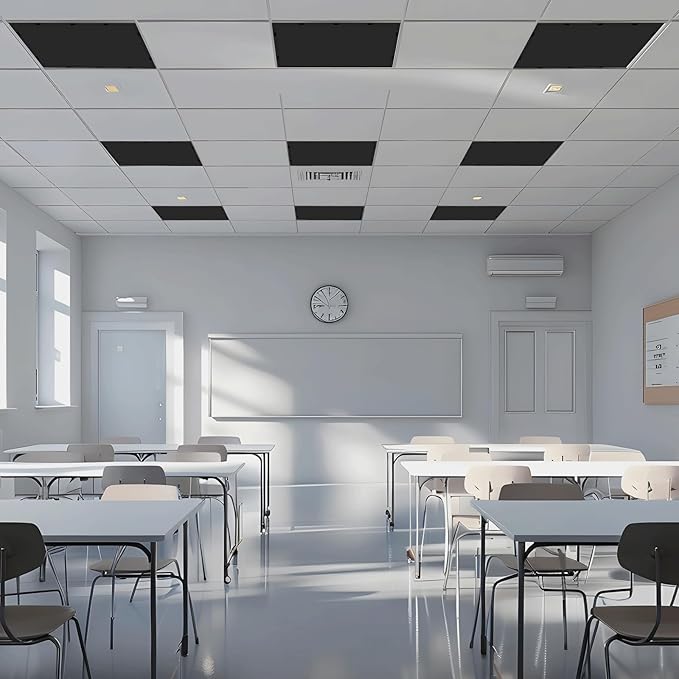 Wiooffen 6 Pcs Fluorescent Light Covers with 60 Magnets Decorative for Classroom Ceiling Light 4x2 Feet Magnetic Filter Easy Install for Office Hospitals & Home Drop Ceiling Supplies(Black)