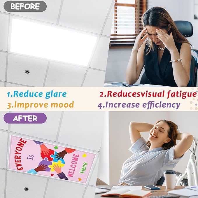 6Pcs Inspirational Fluorescent Light Covers for Classroom Diversity Ceiling Light 4x2Ft Positive Magnetic Lights Cover Filter Easy Install for Back to School Office Hospital Ceiling Supply (Kindness)