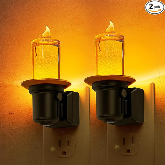 L LOHAS LED Night Light, 2Pack Transparent Candle Night Lights Plug into Wall, Amber Nightlight with Light Sensor, Flameless Fake Candles, 0-100LM Dimmable Decorative Nightlights for Hallway Bedroom