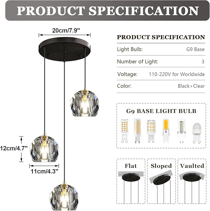 3 Light Cluster Pendant Lighting Black Crystal Chandelier Small Crystal Pendant Lights Kitchen Island Modern Hanging Light Fixture Gold Dining Room Light Fixtures Over Table