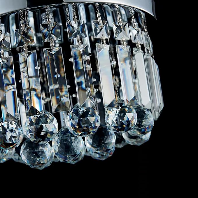AGV LIGHTING 16061 K9 Crystal Flush Mount Ceiling Light Fixture, Close to Ceiling, Modern Design, 3-Lights, Perfect for Foyer, Living Room, D12 x H10, Chrome Finish