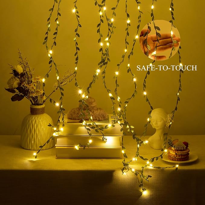 Vine with Fairy Lights USB Plug - 300 LED 9.8x9.8ft Hanging String Lights | Green Leaf, with Hook Remote, Greenery Garland Ivy Lights for Christmas Wedding Wall Ceiling Mantle Garden Decor DIY Crafts