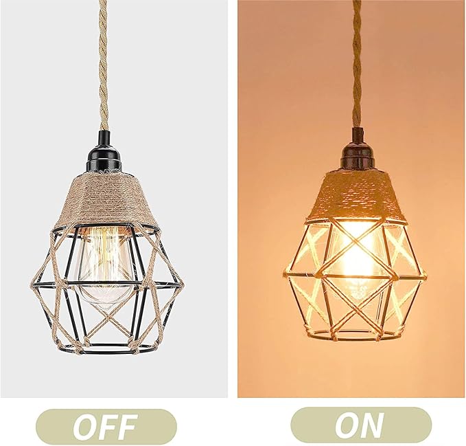 2X Battery Operated Pendant Lights Kitchen Island Chandelier for Outdoor Gazebo Hanging Lamp with Remote LED Bulbs Bohemian Decor for Plant Shelf Shelves Porch Bedroom Living Room Corner