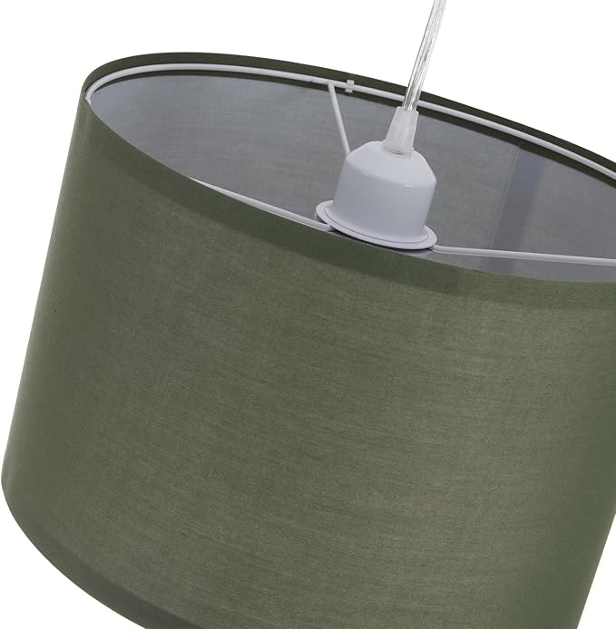 2 Pack Plug in Pendant Light, Hanging Light with 15Ft Clear Cord, On/Off Switch, Light Green Fabric Lamp Shade, Hanging Light Fixture for Bedroom, Kitchen