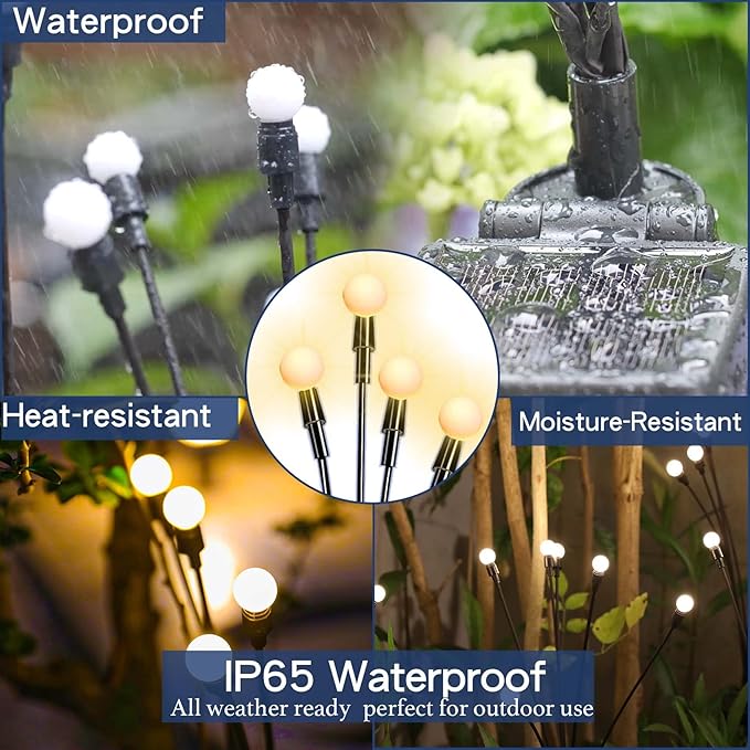 TONULAX Solar Garden Lights - 8 Pack Upgraded Solar Swaying Light, Sway by Wind, Outdoor Lights, Yard Patio Pathway Decoration, High Flexibility Iron Wire & Heavy Bulb Base, Warm White
