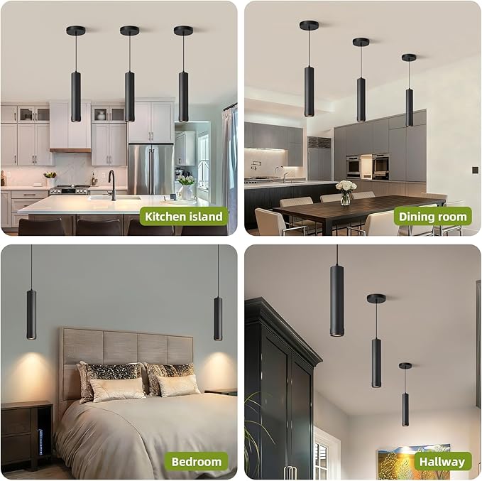 OKELI Black LED Mini Pendant Light, Dimmable Hanging Pendant with Adjustable Beam Angle, 3CCT 2700K–6000K Modern Pendant Light for Kitchen Island, Bar Counter or Bedroom, 12W 11.8", 3 Pack