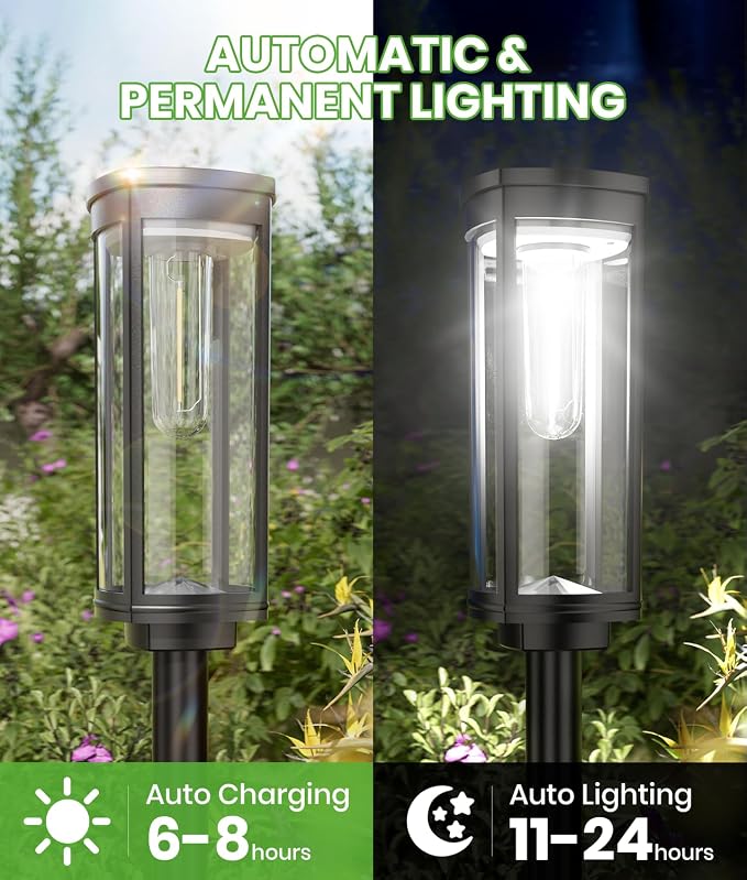 BITPOTT Bright Solar Pathway Lights Outdoor, 8 Pack Solar Garden Lights for Outside Waterproof IP65, Auto On/Off Outdoor Light for Yard Garden Lawn Walkway Driveway Landscape Lighting