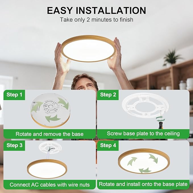 LED Flush Mount Ceiling Light: 7 inch 1Pack Super Slim Dimmable & 5CCT (2700-6500K) Kitchen Lighting Fixtures Ceiling - 12W Wooden Low Profile Ceiling Lamp for Bedroom Garage Hallway
