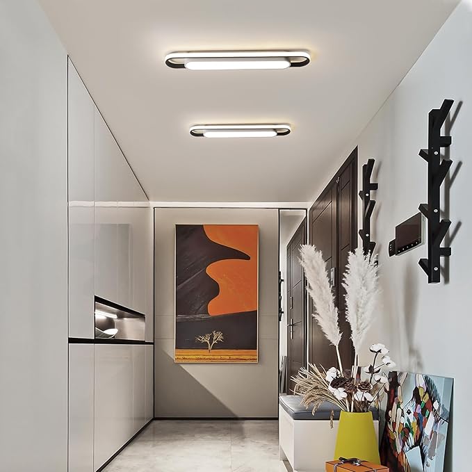 Modern LED Smart Ceiling Light,28.3" Flush Mount Ceiling Lamp, 40W Dimmable Linear Metal Chandelier Light Fittings for Kitchen Laundry Garage Dining Room Office Hallway Closet Aisle