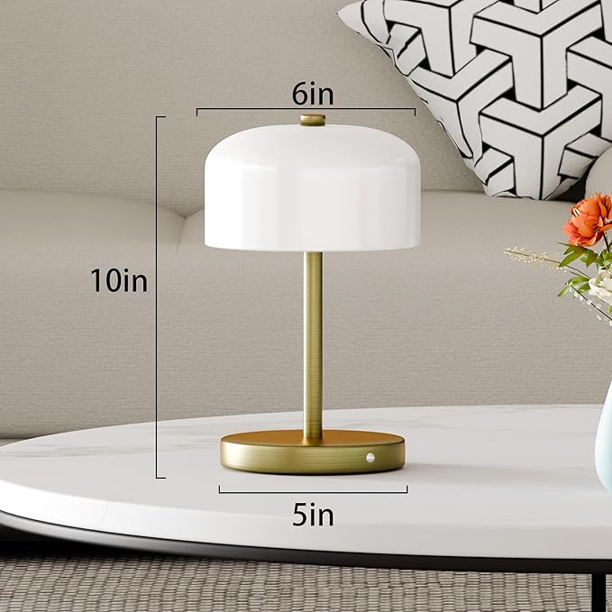 Small Portable Cordless Table Lamp, 3-Way Dimmable Touch Rechargeable Battery Powered Mushroom Lamp Bedroom Dining Table Living Room Shelf Decor,Gold