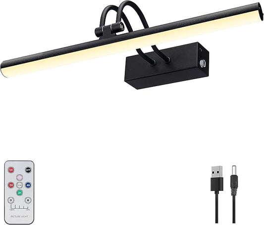 RAIFOOLLY Picture Light, Picture Lights for Wall Cordless, 13inch Picture Lights with Timer and Dimmable, 5000mAh Battery Wall Lights for Display Gallery Painting Art Frame Portrait - Black Metal