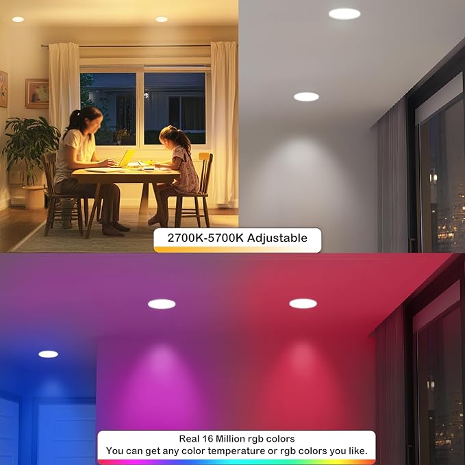 MELPO Smart Recessed Lighting 4 Inch Work with Alexa & Siri，12W 1100LM Recessed Ceiling Light 2700K-5700K，16 Million Colors，Music Sync, DIY Scenes, DIY Flash, LED Downlight with Junction Box，12 Pack