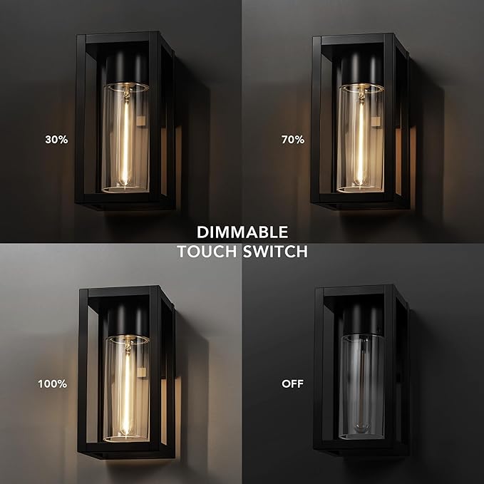 GLOBE Electric 60000167 1W LED Integrated Solar Powered Outdoor Wall Sconce, Matte Black, Integrated Solar Panel, Clear Glass Shade, 100 Lumens, 3000 Kelvin, 90 CRI