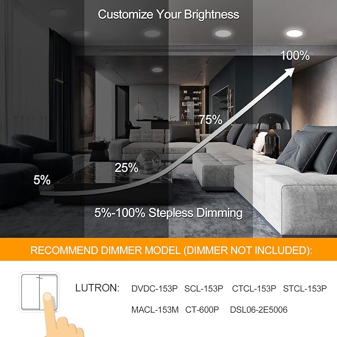 LZHOME 8 Inch Recessed LED Light: 18 Packs Ultra Thin LED Recessed Lighting with Junction Box, 3000K/4500K/6000K Selectable, 2700K-5000K, High Brightness 1800LM Dimmable Canless LED Downlight
