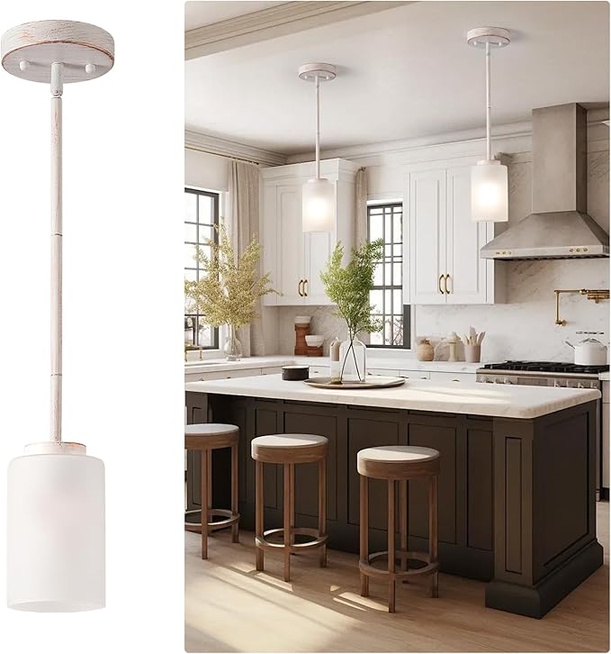 1-Light Mini Pendant Light Fixtures, Industrial Chandelier Hanging Ceiling Lights with Opal White Glass, Adjustable Height, White Brush Gold Pendant Lamp, 3 Pack