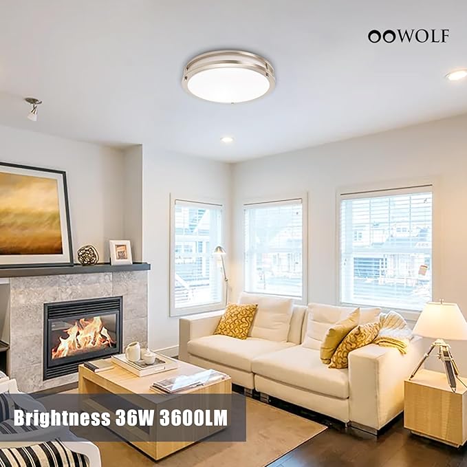 OOWOLF 36W Flush Mount Ceiling Light Fixture, Dimmable & 5CCT Ceiling Light, 3000K 3500K 4000K 5000K 6000K Warm White/Daylight/Cold White Adjustable Ceiling Lamps Brushed Nickel, 12Inch