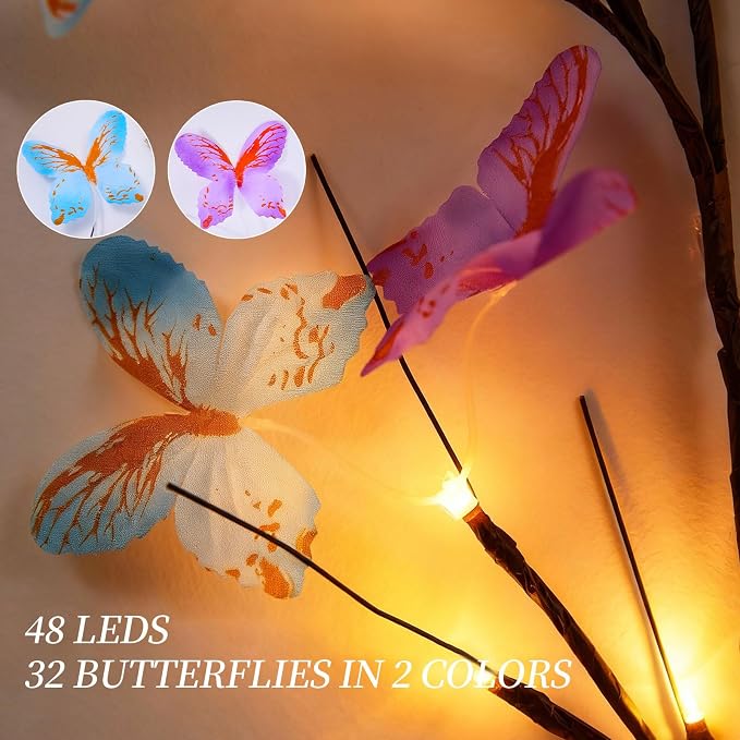 Willow Vine Light with Butterfly 48LED 5.9FT Enchanted Wall Decoration Vine Lights 8 Light Modes for Indoor Home Wall Decoration(Warm White)