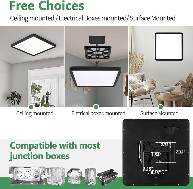 16 Inch Square LED Flush Mount Ceiling Light, 36W 3600LM, 3000K/4000K/6000K CCT Selectable,Black Super Slim Low Profile Ceiling Light Firxtue for Bedroom/Kitchen/Living room/Dinning room/Hallway