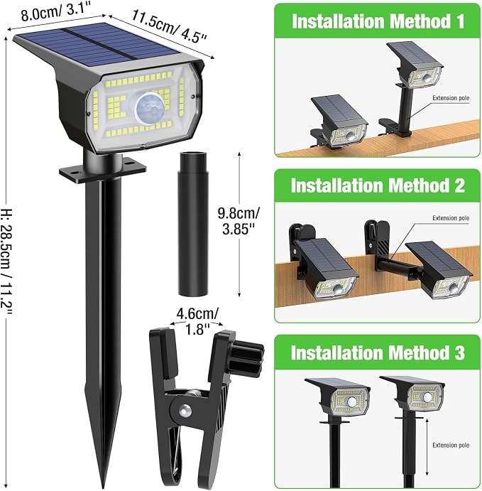 nipify 4 Pack Clip On Solar Lights Outdoor, Motion Sensor Lights with 3 Modes, 2-in-1 Solar Security Light Waterproof for Outside Fence, Deck, Gutter, Pathway