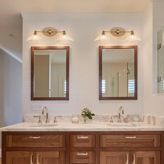 Vintage Vanity Lights, 2-Light 22.83in Antique Brass Bathroom Light fixtures(Requires E12 Bulb, Not Included)