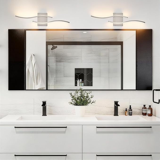 KARTOOSH 2 Pack Bathroom Vanity Lights Fixtures Over Mirror Hardwired Brushed Nickel Wall Lights 3CCT Dimmable LED Bathroom Light Fixtures 23.6 Inch Modern Wall Sconce Picture Lights for Wall