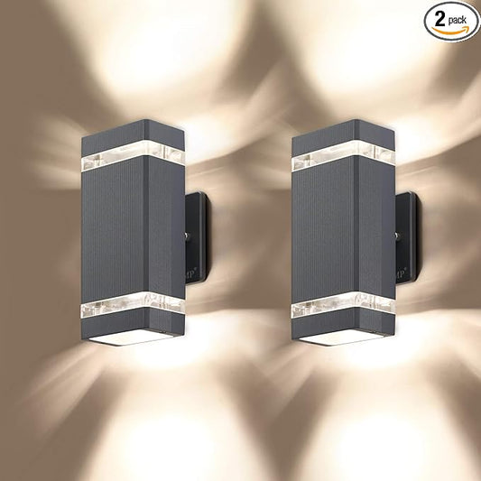 LMP 2 Pack LED Square Up and Down Lights Outdoor Wall Light，Body in Aluminum Waterproof Outdoor Wall Lamps，3000k 5W with Certificate ETL