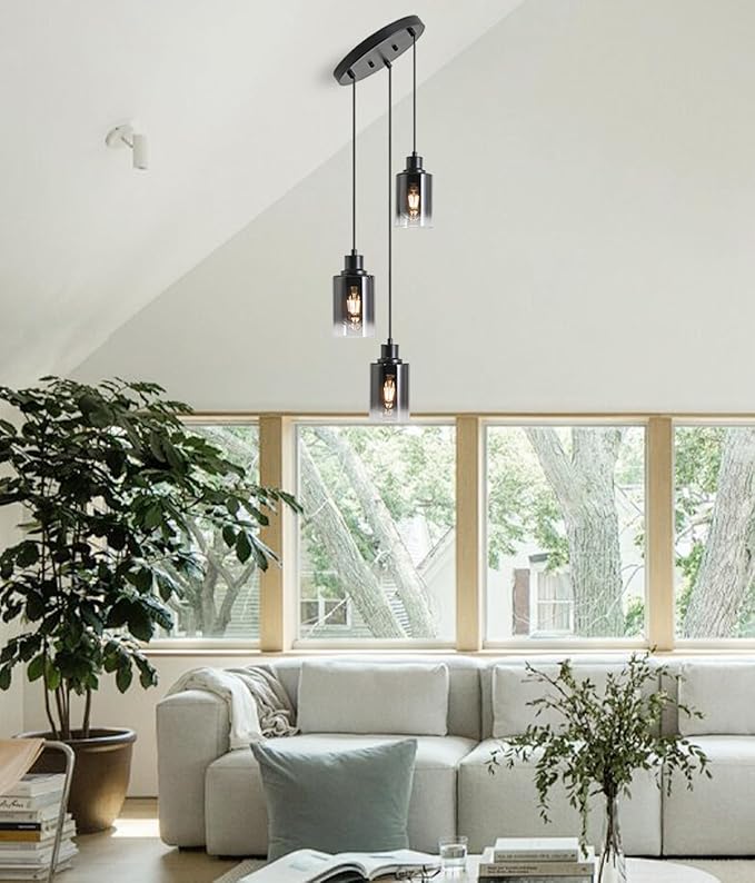 3-Light Black Pendant Lighting, Adjustable Modern Pendant Lights for Kitchen Island, Industrial Cluster Hanging Lights for Dining Table Hallway Bedroom Living Room