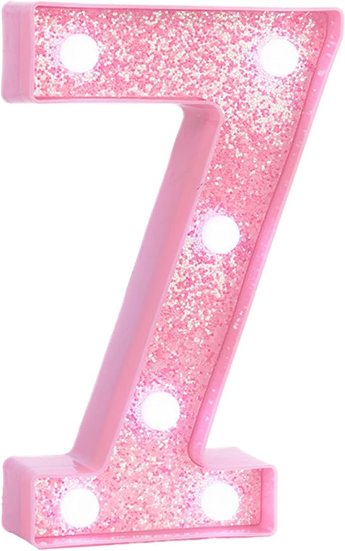 Pink Light Up Marquee Numbers, Glitter LED Number Lights Signs Battery Operated for Girls 7th 17th 27th Pink Birthday Party Table Decorations, 8 Inch Tall Number 7 with Cool White Lights