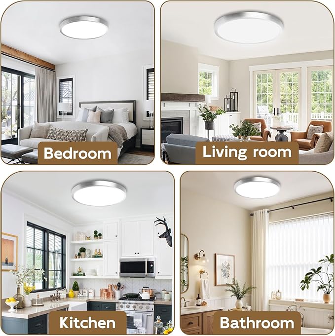 Hlite Dimmable 2pack 9 inch Flush Mount LED Ceiling Light Fixture,18W 1800LM Super Slim 3000K/4000K/5000K 3CCT Selectable,Dimmable Flush Mount Ceiling Light for Kitchen,Bedroom (Brushed Nickel)
