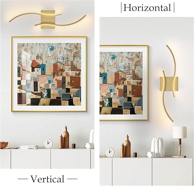 KARTOOSH 2 Pack Gold Light Fixture Hardwired Bathroom Vanity Lights Fixtures Over Mirror 23.6 Inch 3CCT Dimmable Modern Wall Lights for Mirror Kitchen Living Room Cabinet Porch Hallway