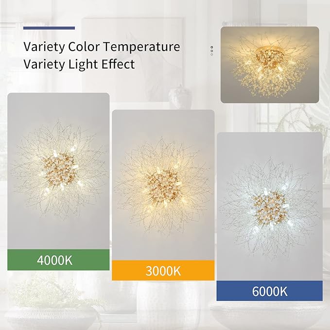 CM MZY Sputnik Flush Mount Ceiling Light Fixtures, Modern Gold Crystal Firework Chandelier, 8-Light Close to Ceiling Lighting Fixtures for Bedroom Kitchen Hallway Entryway(H11.8'' x W21.5'')