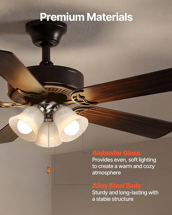 VEVOR Ceiling Fan Light Kit, Three-Light 3000K 750lm Fan Light Kit with Pull Chain, Replacement Fixture for Living Room, Bedroom, Dining Room, Home Decor, Cloud White Glass & Brushed Nickel Finish