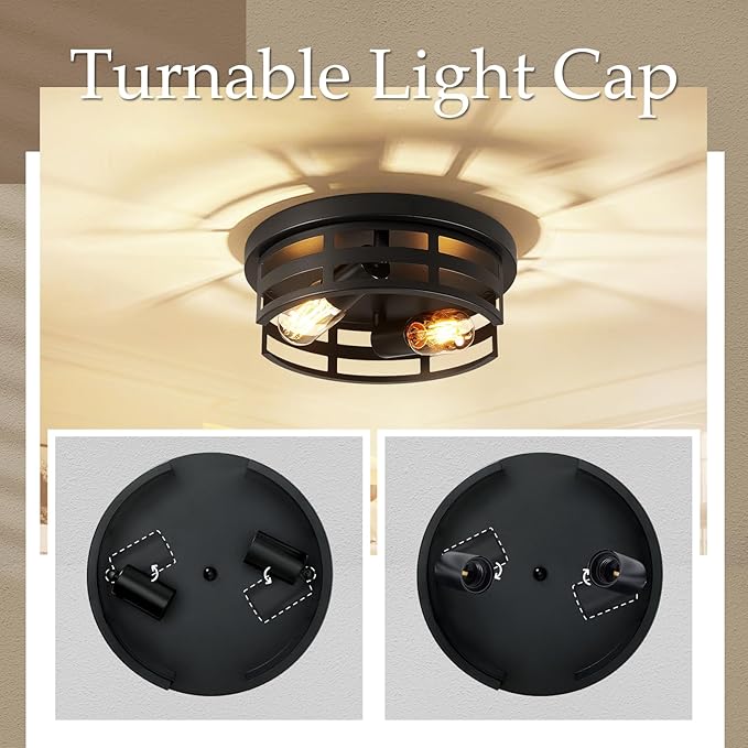 2-Light Black Flush Mount Ceiling Light Fixture,Light Fixtures Ceiling Mount for Hallway,Hall,Kitchen,Farmhouse (2 Pack)