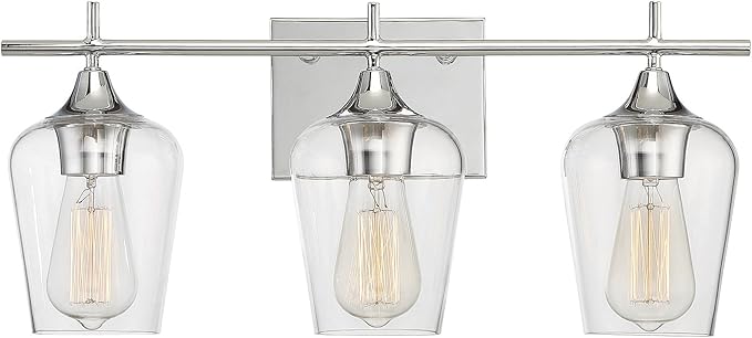 Savoy Essentials 8-4030-3-11 Octave Bohemian Clear Glass Bathroom Vanity Wall Light, 3-Light 180 Total Watts, 10" H x 21" W, Polished Chrome