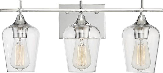 Savoy Essentials 8-4030-3-11 Octave Bohemian Clear Glass Bathroom Vanity Wall Light, 3-Light 180 Total Watts, 10" H x 21" W, Polished Chrome