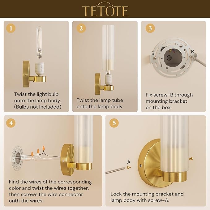 TETOTE Brushed Gold Wall Sconce Modern Bathroom Wall Light Fixtures Farmhouse Wall Lights with Frosted Glass Shade for Mirror Bedroom Living Room