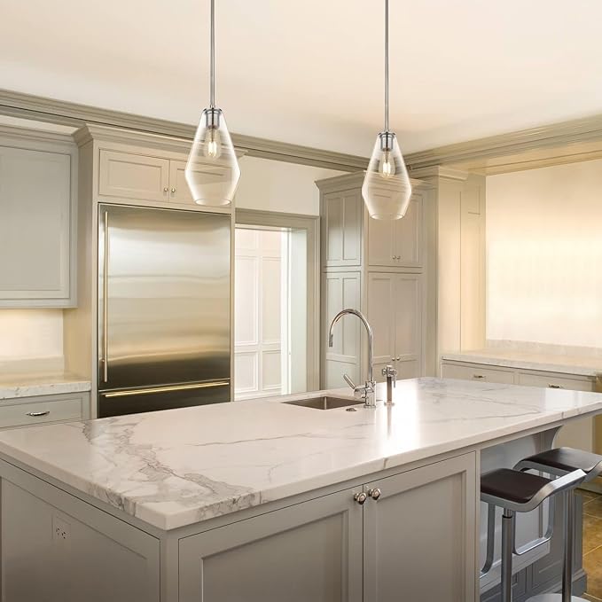 XiNBEi Lighting Pendant Lighting, Modern 1 Light Glass Pendant Light Fixture Brushed Nickel Adjustable Kitchen Pendant Ceiling Light XB-P1228-BN